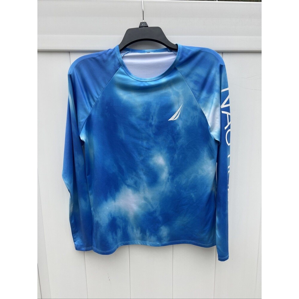 New Nautica Swim Top Women's Medium Blue Round Neck Long Sleeve UPF 30+